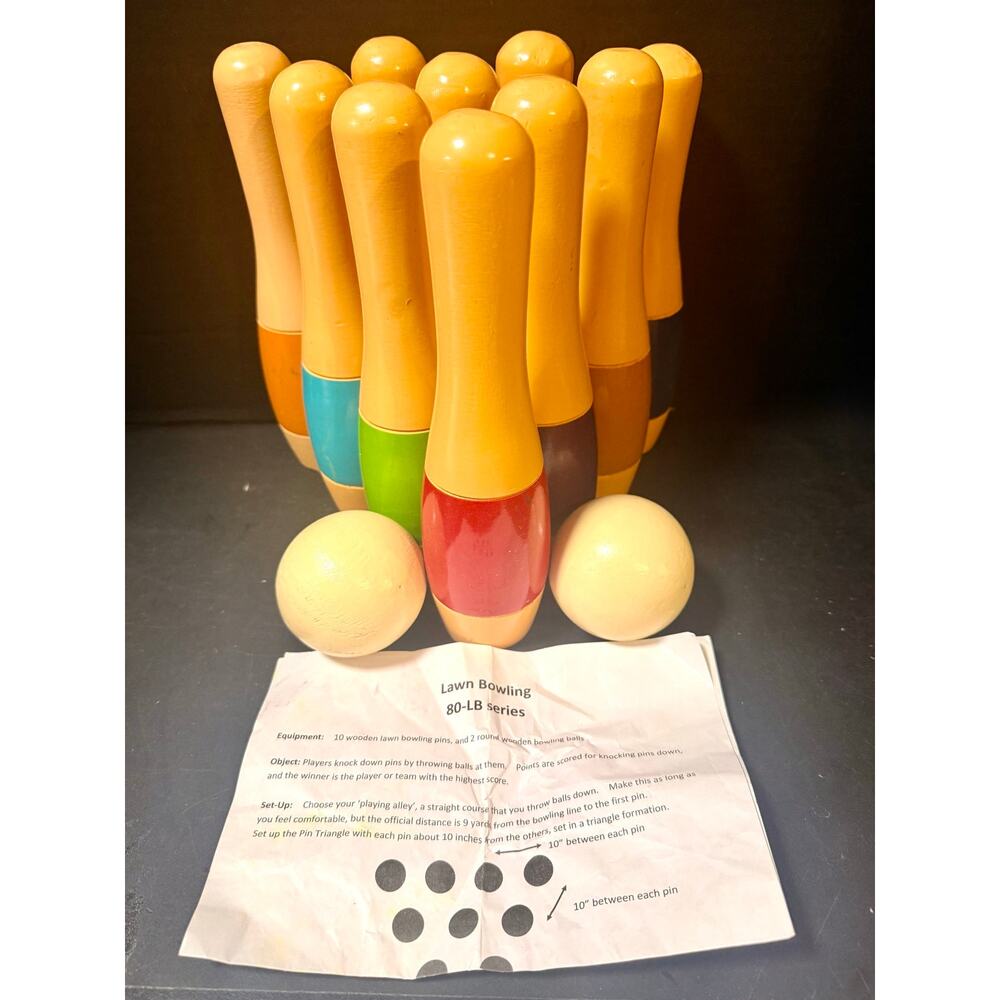 Lawn Bowling Game/Skittle Ball 10 pins 2 balls instruction sheet